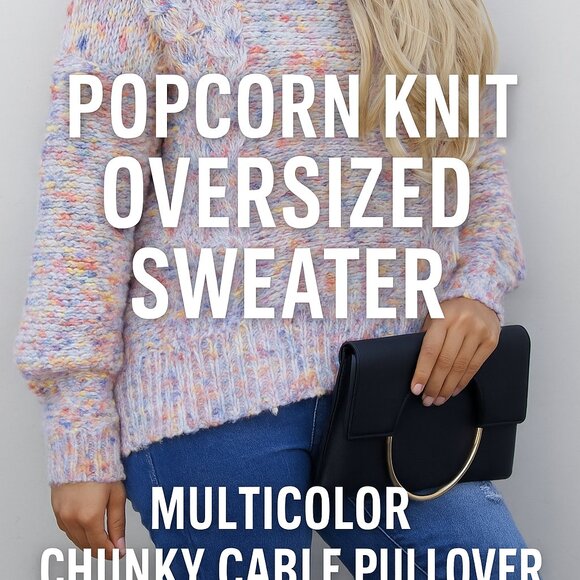 Popcorn Knit Oversized Sweater – Multicolor - Picture 4 of 4